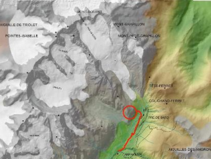 Rock wall path map: Villair – Courmayeur