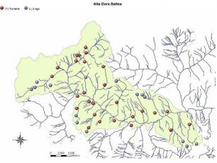 The map with the lakes and rivers for fishing in Courmayeur